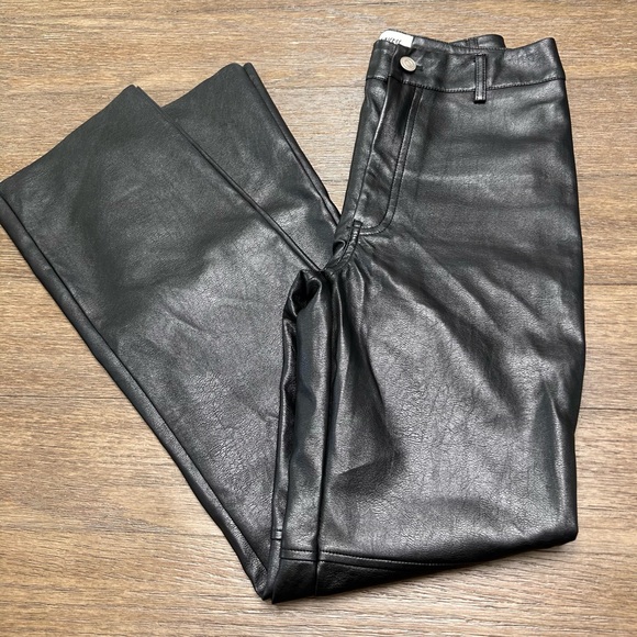 Princess Polly Pants - Princess Polly Black Faux Leather Pants High Waisted Straight Leg Raw Hem size 2
